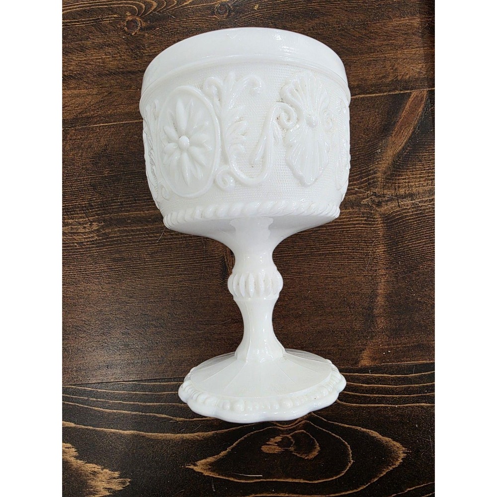 Vintage Indiana White Milk Glass Pedestal Compot  Goblet